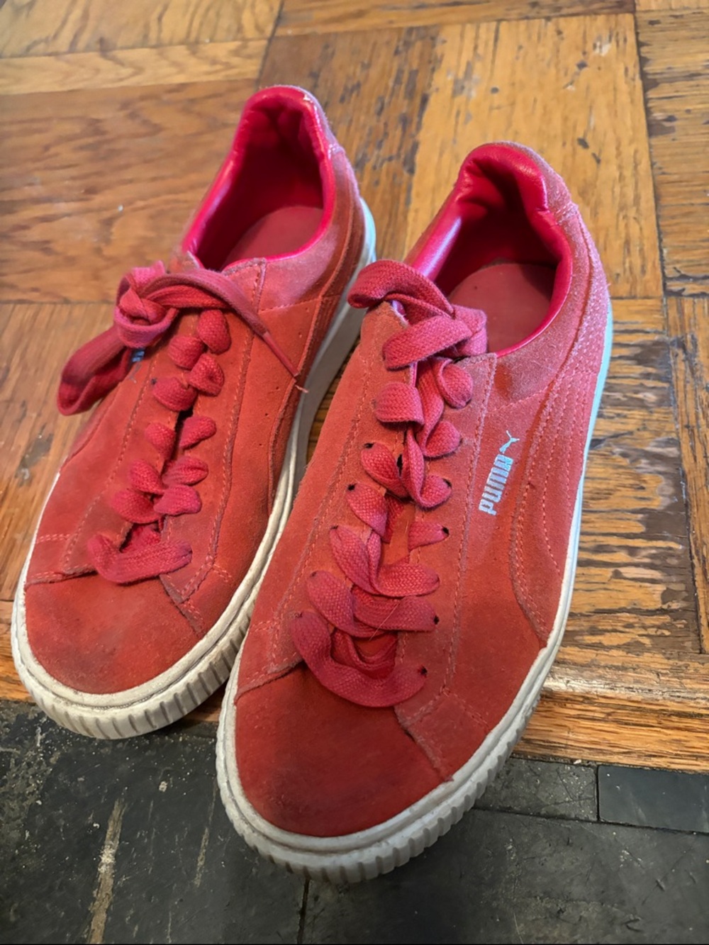 Puma Women's Red Suede Lace-Up Sneakers